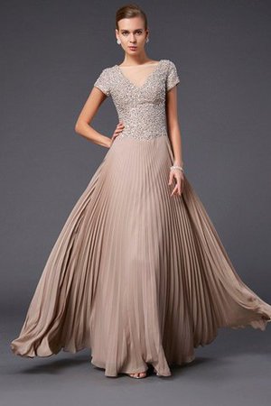 Robe mère de mariée longue naturel de col en v avec manche courte avec chiffon - Photo 1