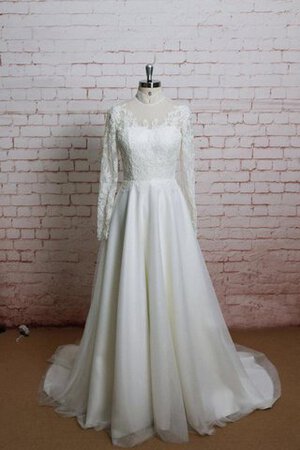 Klassisches Hoher Kragen rückenfreies Tüll Brautkleid mit langen Ärmeln mit Applikation - Bild 1