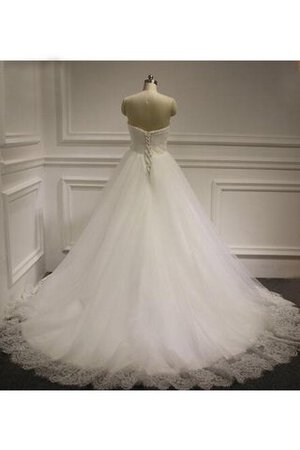 Robe de mariée naturel d'epaule ajourée col en forme de cœur en satin avec perle - Photo 4