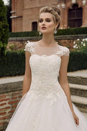 Abito da Sposa con Manica Corte Naturale con Applique largo Cappellino Coda A Strascico Corto - Foto 2