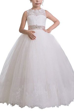 Robe de cortège enfant naturel en tulle avec sans manches col u profond avec ruban - Photo 1