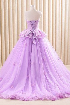 Robe de quinceanera longue en satin de traîne courte en tulle avec perle - Photo 3