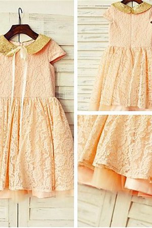 Robe de cortège enfant naturel a-ligne avec fleurs col u profond arrivée au mollet - Photo 1