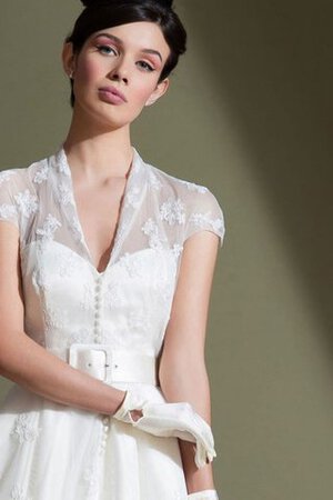 Abito da Sposa con Fusciacca in Tulle V-Scollo con Nastro Romantico A-Line - Foto 3