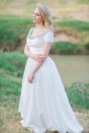 Robe de mariée naturel avec manche courte de lotus en taffetas ligne a - Photo 2