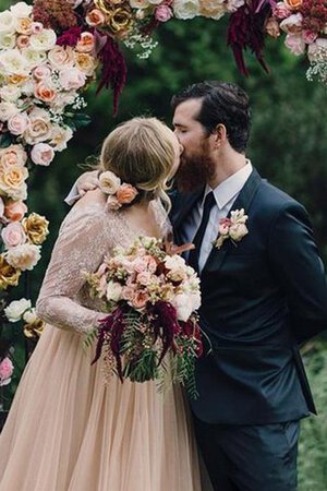 Elegante Vestido de Novia en Encaje de Escote en V de Manga larga de Sin mangas - Foto 4