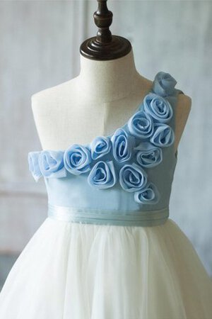 Robe de cortège enfant manche nulle ruché d'épaule asymétrique de lotus avec fleurs - Photo 5