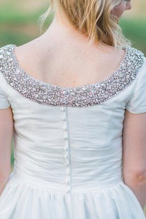 Abito da Sposa con Perline con Piega A-Line Naturale con Manica Corte Quadrato - Foto 5