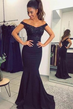 Satin Reißverschluss Spitze romantisches Ballkleid mit gekappten Ärmeln mit Bordüre - Bild 1