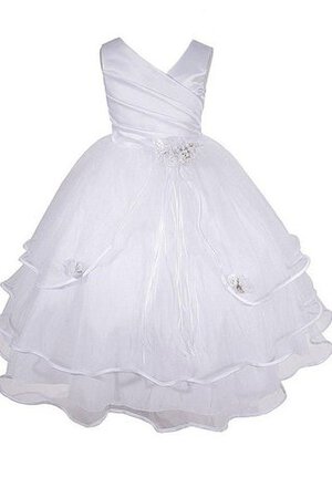 Robe de cortège enfant a-ligne asymétrique avec gradins v encolure ruché - Photo 1