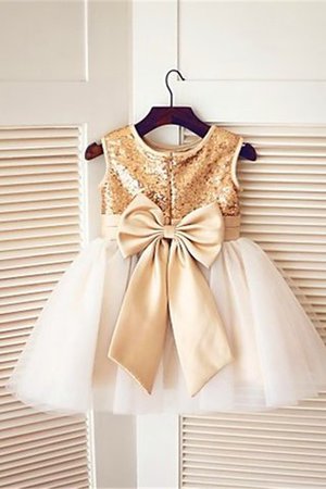 Robe de cortège enfant manche nulle avec fleurs a-ligne de princesse encolure ronde - Photo 3