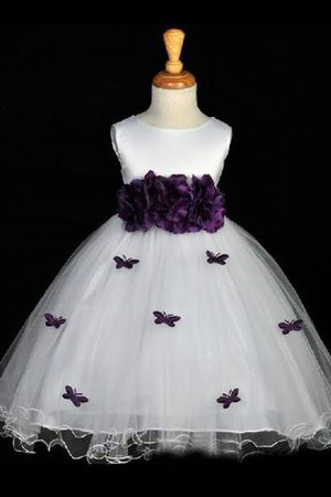 Ärmelloses Prinzessin Organza Blumenmädchenkleid mit Schaufel Ausschnitt mit Blume - Bild 1
