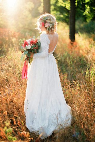 Abito da Sposa con Festone Elegante Tubino in Chiffon in pizzo con Maniche Lunghe - Foto 2