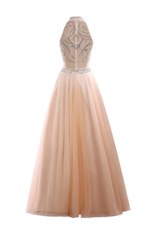 Robe de soirée brillant manche nulle en tulle en satin tissé élastique elevé - Photo 6