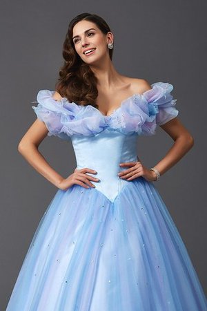 Robe de quinceanera naturel longue d'epaule ecrite manche nulle avec perle - Photo 6