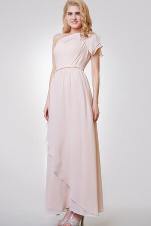 Ein Schulter kurze Ärmeln A-Line Elegantes langes Brautjungfernkleid mit Rüschen - Bild 1