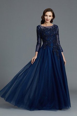 Abito mamma Sposa in Tulle con Maniche Lunghe A Terra con Perline A-Line - Foto 4