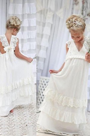 Abito da cerimonia bambini in pizzo a terra senza maniche alta vita in chiffon bellissima - Foto 1