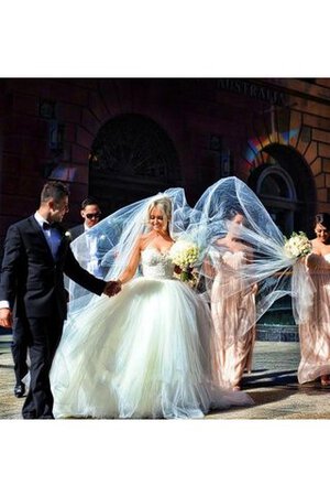 Abito da Sposa Ball Gown Cuore Spazzola Treno in Tulle con Perline Naturale - Foto 4