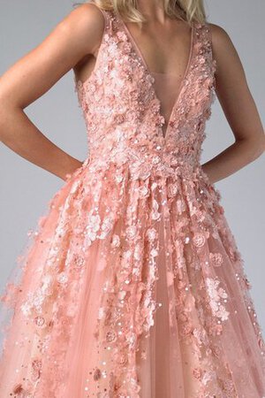 Robe de bal de col en v longueur au ras du sol manche nulle avec fleurs textile en tulle - Photo 3