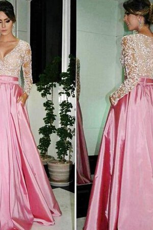 Perlenbesetztes lange Ärmeln A-Line extravagantes romantisches Abendkleid aus Satin - Bild 3