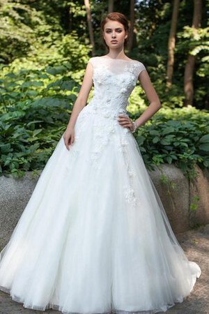 Vestido de Novia de Corte Evasé de Cola Corte de Baja escote en V de Flores de Largo - Foto 1