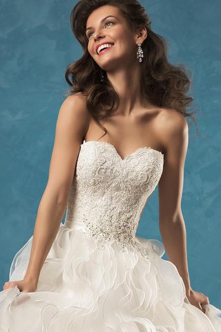 Robe de mariée de lotus avec perle avec décoration dentelle de col en cœur appliques - Photo 2