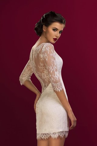 Robe de mariée courte fermeutre eclair collant col ras du cou en 1/2 manche - Photo 2