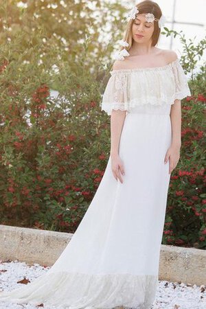 Robe de mariée appliques ligne a de traîne courte avec manche courte d'epaule ecrite - Photo 1