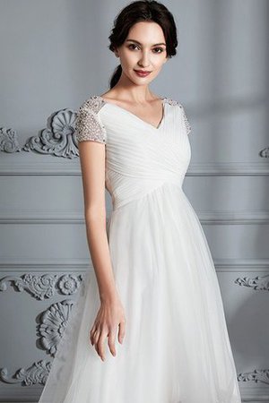 Robe de mariée a-ligne avec manche courte de princesse v encolure en tulle - Photo 7