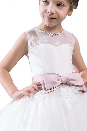 Ärmelloses Normale Taille Schaufel-Ausschnitt Duchesse-Linie Blumenmädchenkleid aus Tüll - Bild 3