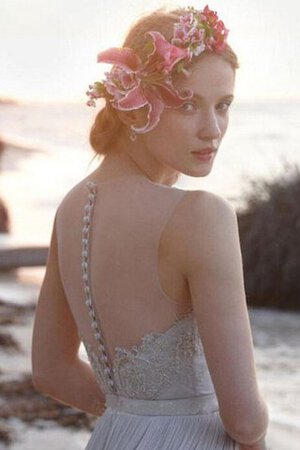 Abito da Sposa con Piega a Spiaggia in Chiffon con Perline Senza Maniche Elegante - Foto 3
