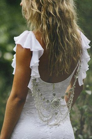 Abito da Sposa Cappellino Naturale Elegante in Pizzo A Terra con Piega - Foto 4