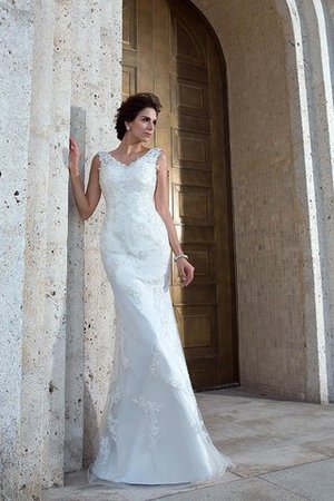 Abito da Sposa Lungo Naturale con Applique Retro Spazzola Treno - Foto 4