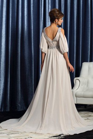 Abito mamma Sposa in Chiffon con Perline Lungo V-Scollo Cerniera - Foto 2