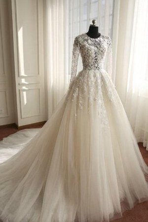 Romántico Vestido de Novia de Corte Evasé de Joya de Encaje Adorno de Hasta el suelo - Foto 1