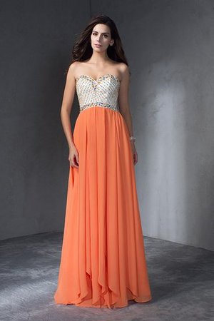 A-Linie Perlenbesetztes Ärmelloses Abendkleid aus Chiffon mit Empire Taille - Bild 5