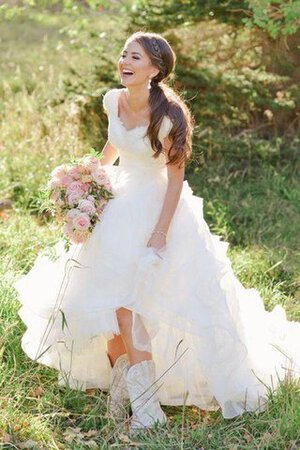 Romántico Vestido de Novia de Manga tapada de Escote en V de Cremallera de Volante - Foto 1