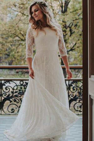 Abito da Sposa Tubino con Mezze Maniche Tondo in Chiffon Semplice in Pizzo - Foto 3