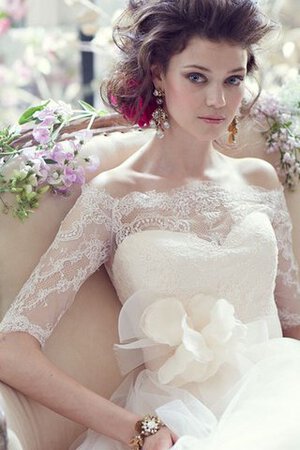 Abito da Sposa in Pizzo Ball Gown Naturale Spazzola Treno Fuori dalla spalla retro - Foto 3