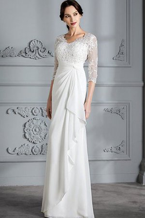 Abito da Sposa con Tre Quarti Lunghezza Maniche V-Scollo A Terra in Chiffon Naturale - Foto 5