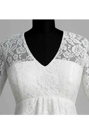 Robe de mariée simple au niveau de genou de tour de ceinture en haute ruché de col en v - Photo 4