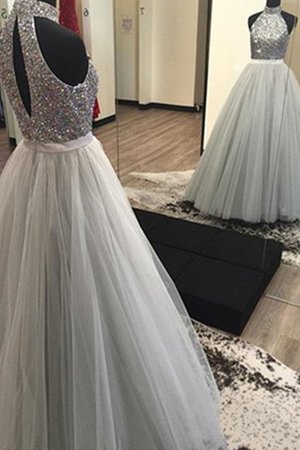 Robe de soirée naturel longue de princesse avec perle en tulle - Photo 1