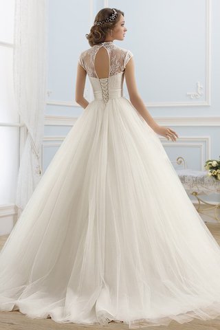 Abito da Sposa Allacciato con Manica Corte Ball Gown in pizzo Senza Maniche in Tulle - Foto 2