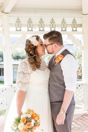 Elegante Vestido de Novia de Borde-Festoneado de Joya de Manga de Campana de Barco - Foto 1