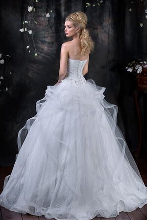 Abito da Sposa Coda A Strascico Corto con Increspato Naturale in Tulle con Fiore Senza Maniche - Foto 2