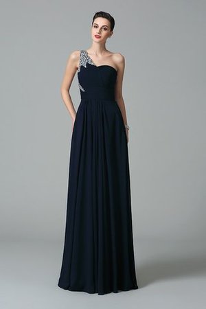 Robe de soirée naturel a-ligne de princesse d'épaule asymétrique avec chiffon - Photo 3