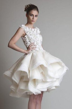 Robe de mariée courte de lotus en organza appliques boutonné - Photo 1