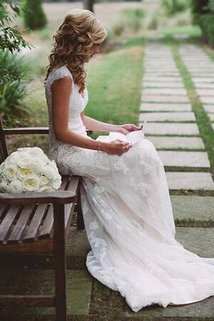 Abito da Sposa con Bottone Cappellino Elegante favola con Manica Corte in pizzo - Foto 3