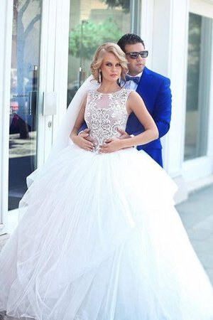 Abito da Sposa con Perline in pizzo Senza Maniche Elegante decorato Bassa - Foto 2